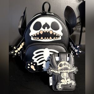 Loungefly Skeleton Stitch glow in the dark mini backpack SDCC 2022 + wallet